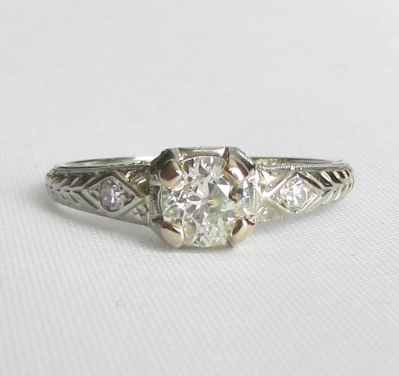 زفاف - Antique - Vintage 18k White Gold Old European Cut VS1 Diamond Engagement Ring - Beautiful! GIA Appraisal 1960 USD!