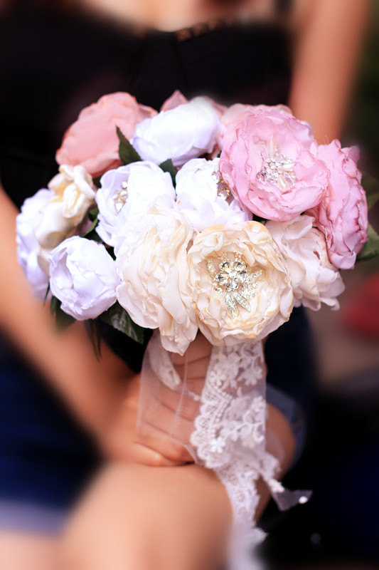 زفاف - Vintage Wedding - Silk Fabric  Bouquet -  Bridal Bouquet - Wedding  Bouquet --Fabric Flower Bouquet, Vintage Wedding,