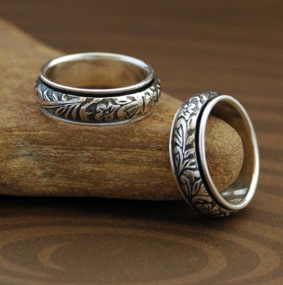 زفاف - Handmade Floral Spinner Ring in Sterling Silver - Free Shipping in the U.S.