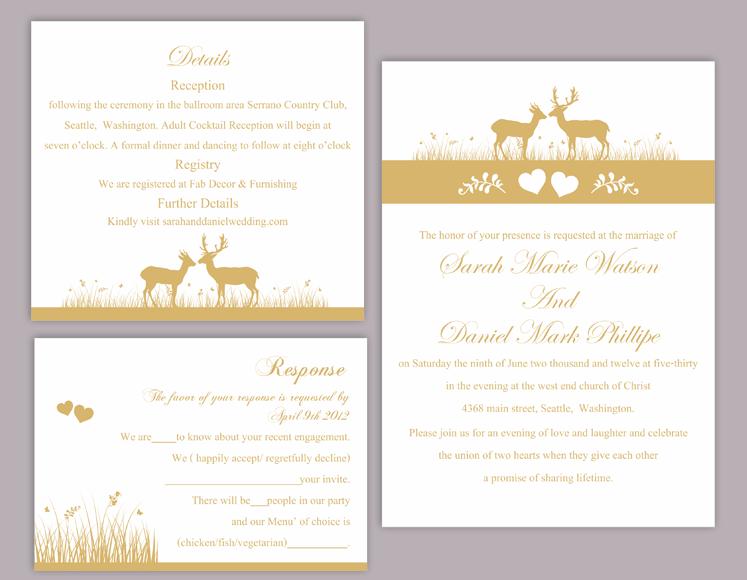 زفاف - DIY Wedding Invitation Template Set Editable Text Word File Download Printable Reindeer Invitation Gold Wedding Invitation Yellow Invitation