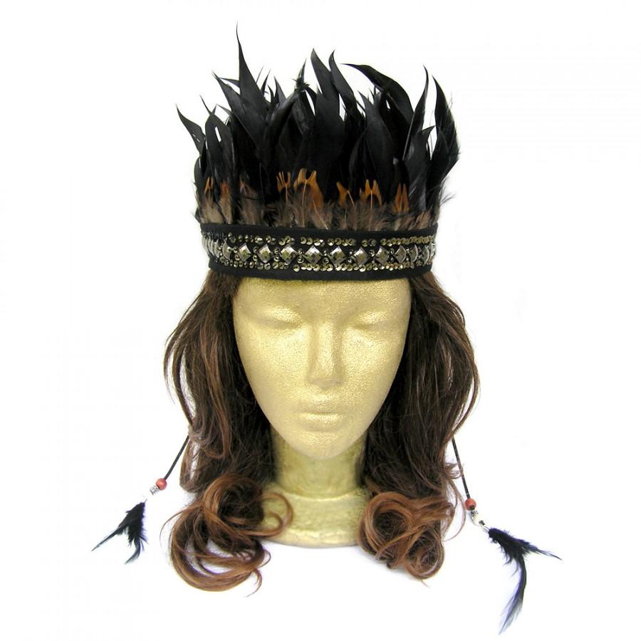 Wedding - Feather Headdress, Black Wedding Headdress, Festival Feather Headband, Black Feather Headpiece, Feather Crown, Costume