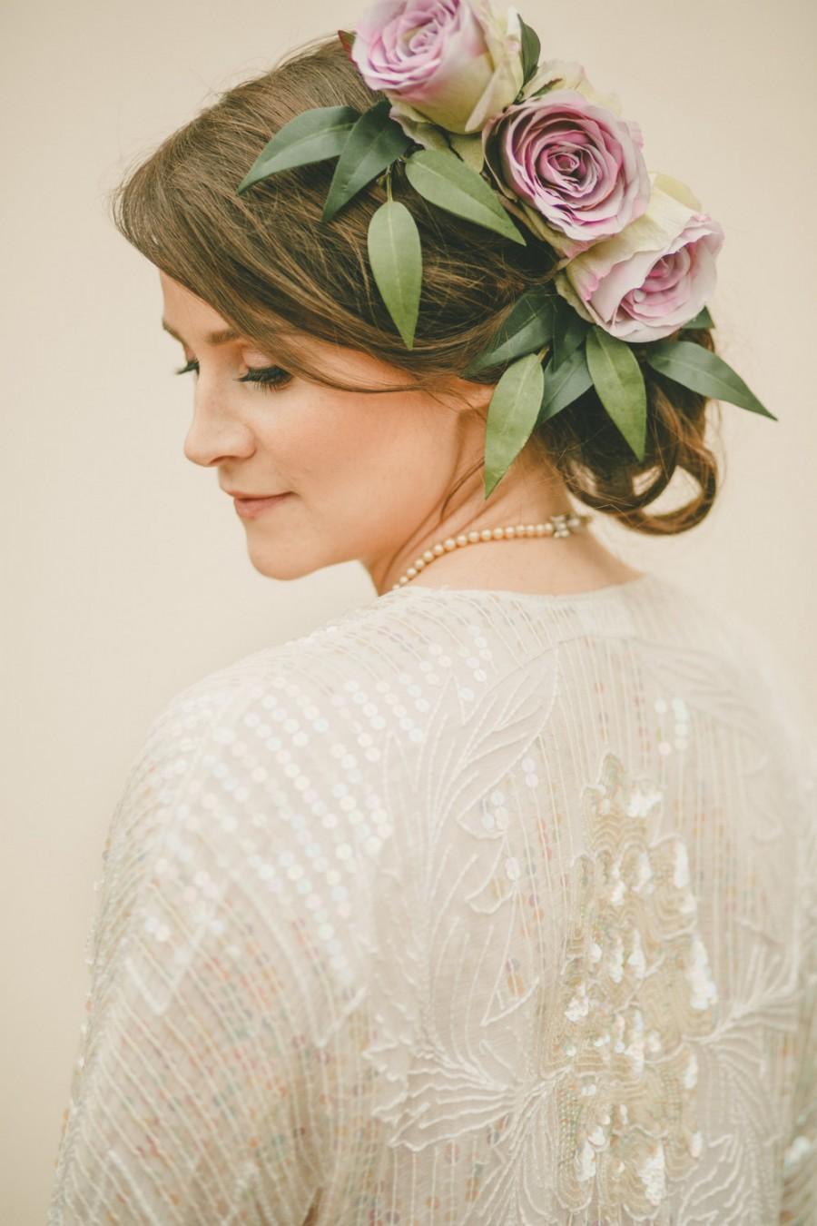 Wedding - The Eleanor Floral Comb created with lavender purple roses