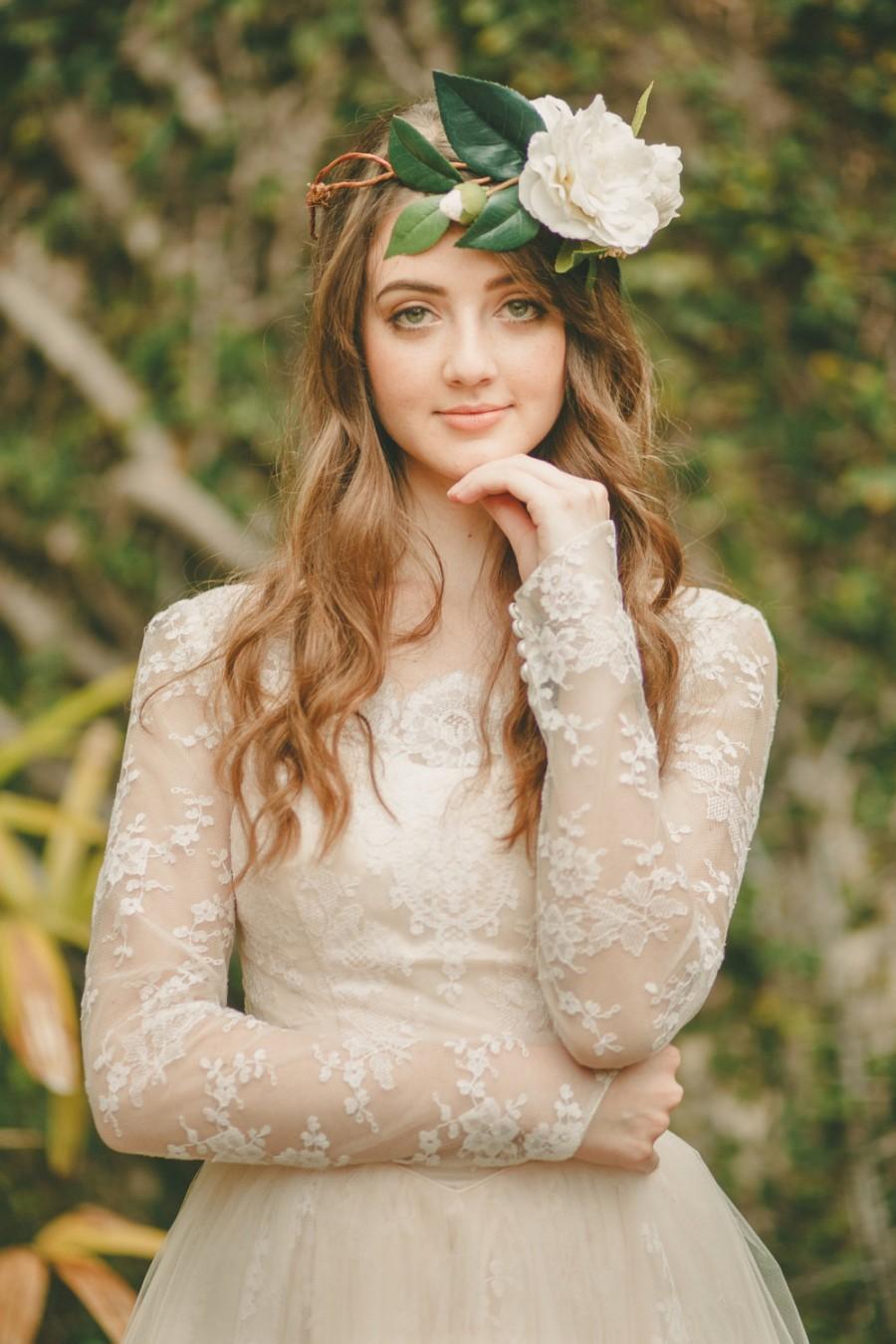 Wedding - The Grace Flower Crown created with white English Roses