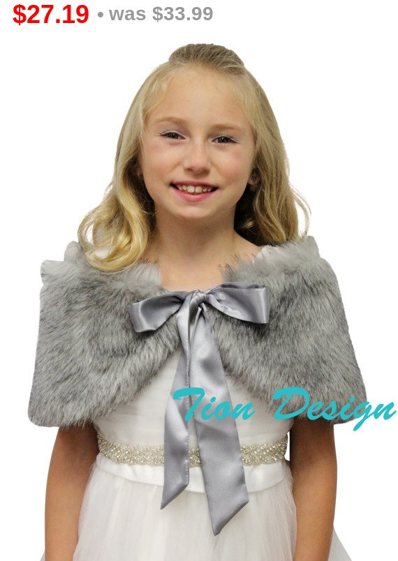Wedding - Valentine Sale Faux fur shawl, bridal shawl, Grey Chinchilla Faux Fox Fur Shawl, faux fur shrug, faux fur wrap, faux fur stole - child size
