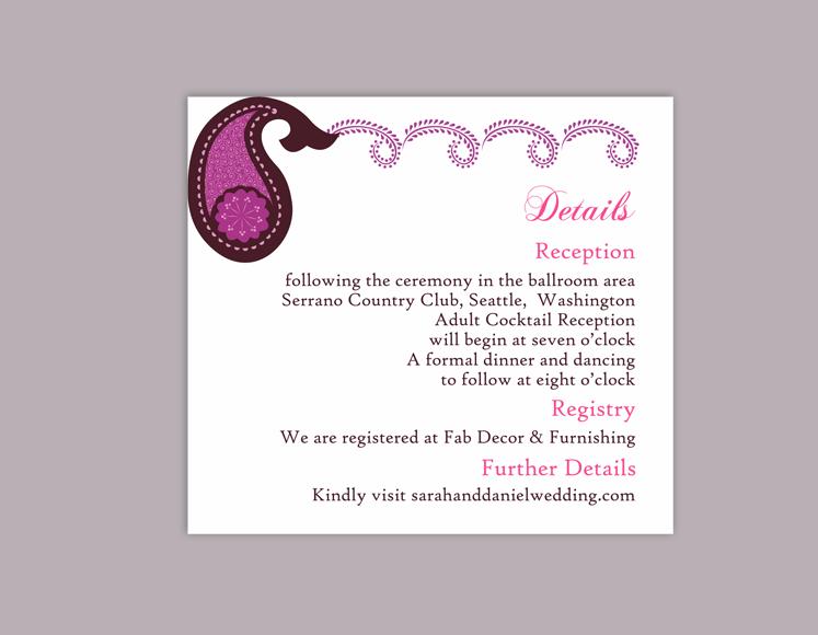 Mariage - DIY Bollywood Wedding Details Card Template Editable Word File Instant Download Printable Purple Details Card Elegant Paisley Enclosure Card