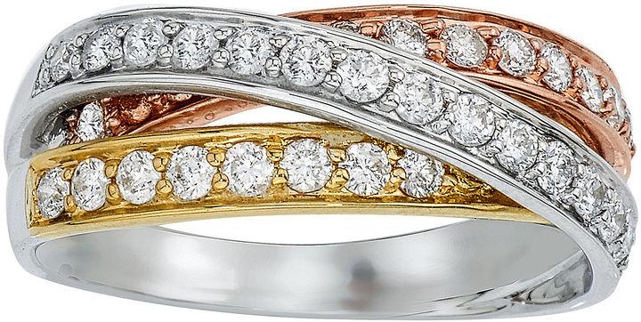 زفاف - MODERN BRIDE 3/4 CT. T.W. Diamond 10K Tricolor Gold Crossover Ring