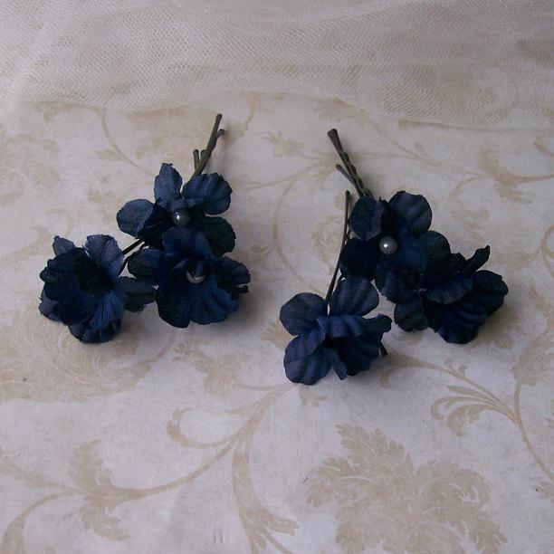 زفاف - Navy Blue Flower Hair Pins - Small Dark Blue Flower Bobby Pins - Brides - Bridesmaids- Prom