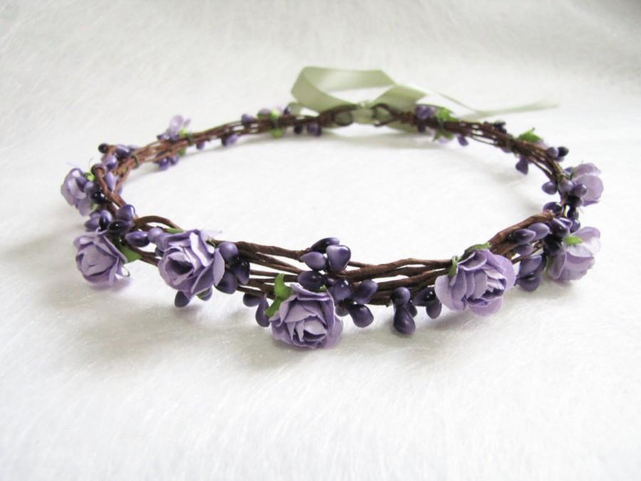 Mariage - Wedding Floral Crown, Purple Flower Headband, Floral Head Wreath, Wedding Headband, Bridesmaid Flower Crown, Flower Girls Flower Crown