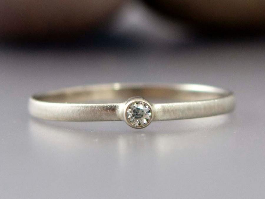 زفاف - White Gold Diamond Ring - Thin Engagement Ring with a tiny 2mm Diamond in solid 14k white or yellow gold