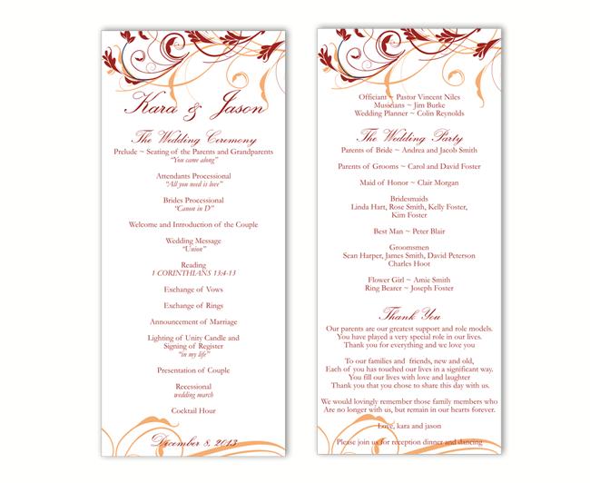 Свадьба - Wedding Program Template DIY Editable Text Word File Download Program Wine Red Program Floral Program Printable Wedding Program 4x9.25inch