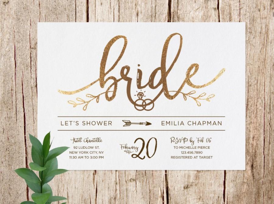 Wedding - Emilia - Bridal Printable Bridal Shower Invitation, Shower Invite, Wedding Shower Invitation, Calligraphy, Gold