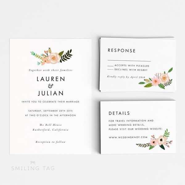 زفاف - Printable Wedding Invitation Set - Romantic Floral Wedding Invitation Download - Ready to Print PDF- Letter or A4 Size (Item code: P004)