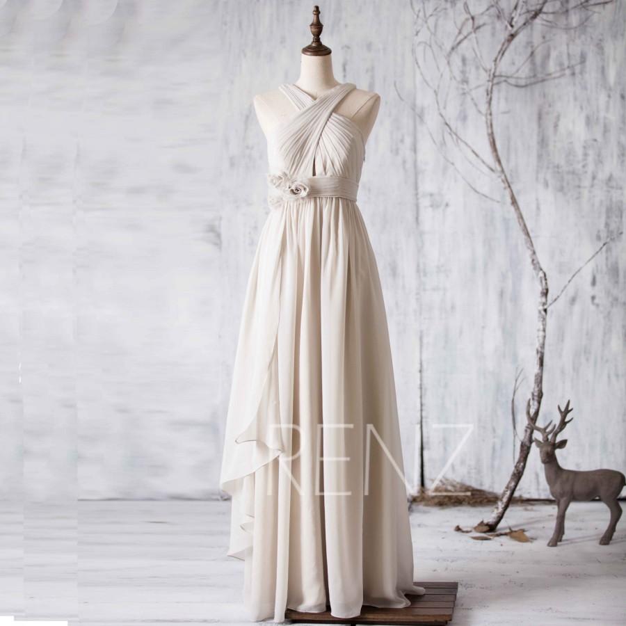 Wedding - 2015 Off White  Bridesmaid dress, Criss Cross Strap Back Wedding dress, Asymmetric Flower Rosette dress, Long Maxi dress floor length (L035)