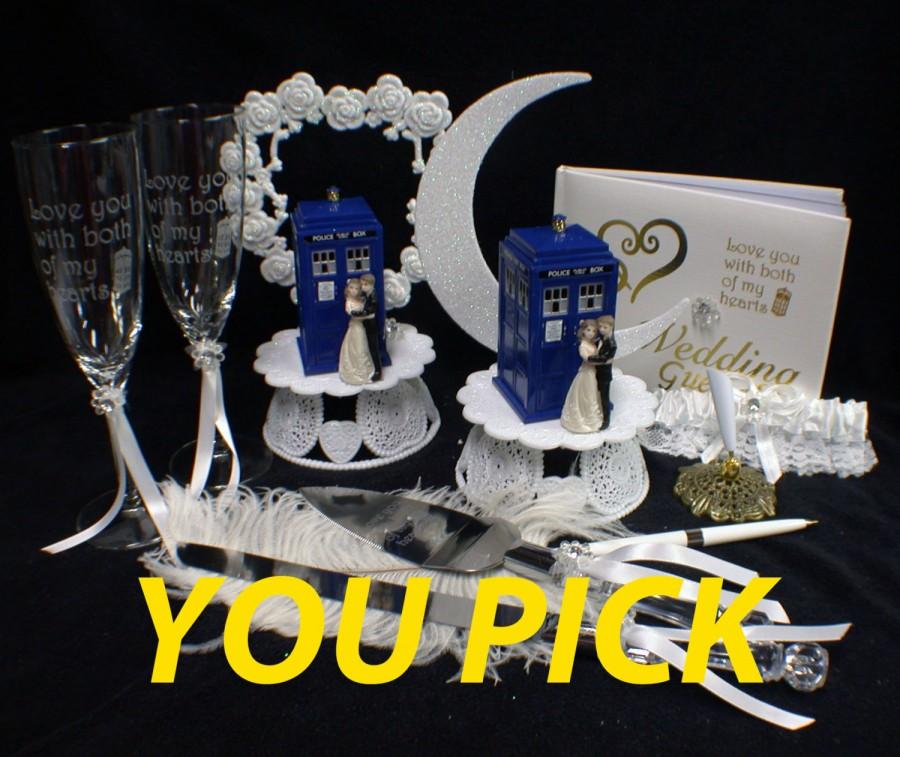 Hochzeit - You  PICK Bride & Groom Wedding Cake Topper w/ DR. Who Doctor TARDIS phone booth funny top