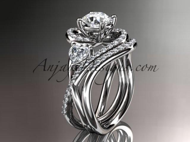 Hochzeit - Unique 14kt white gold diamond engagement set, wedding ring with a "Forever One" Moissanite center stone ADLR320S