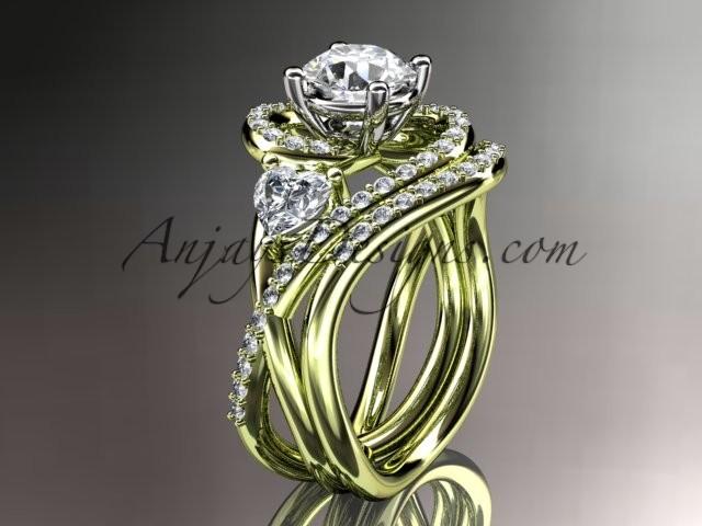 زفاف - Unique 14kt yellow gold diamond engagement set, wedding ring with a "Forever One" Moissanite center stone ADLR320S
