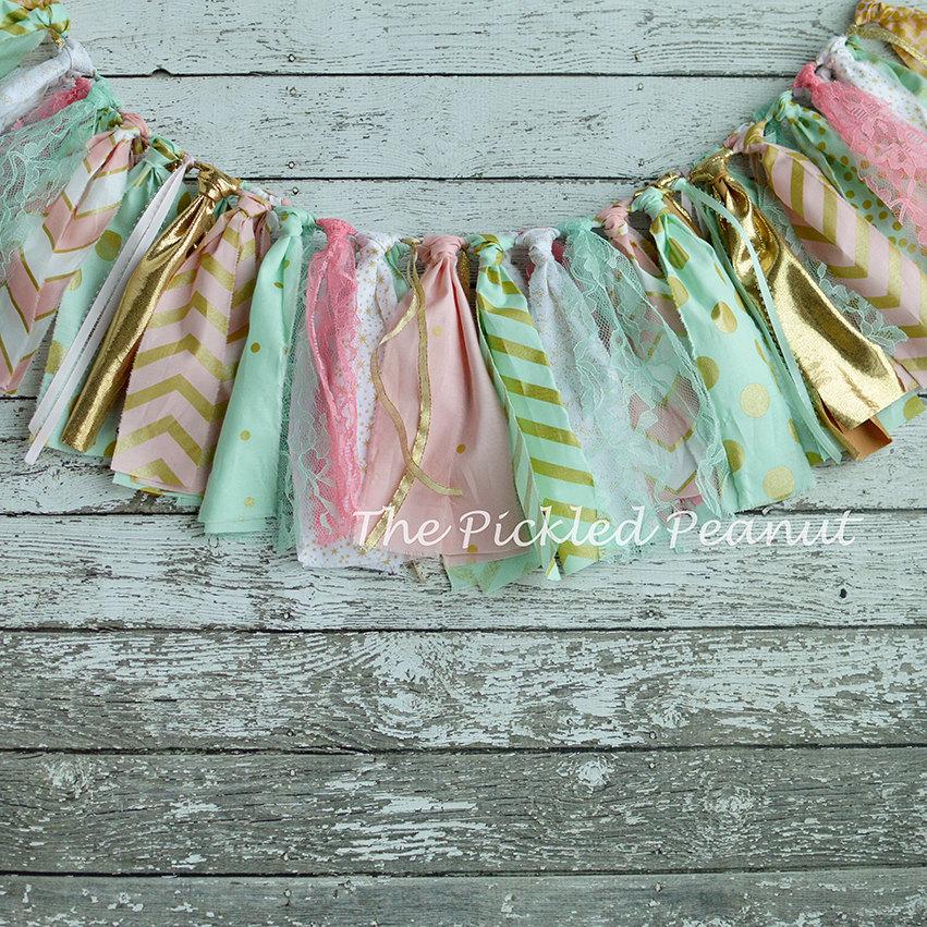 Mariage - Pink Mint Gold Birthday Banner Pink Mint Gold Nursery Banner Nursery Bunting Cake Smash Photography Backdrop Garland Pink Mint Gold Wedding