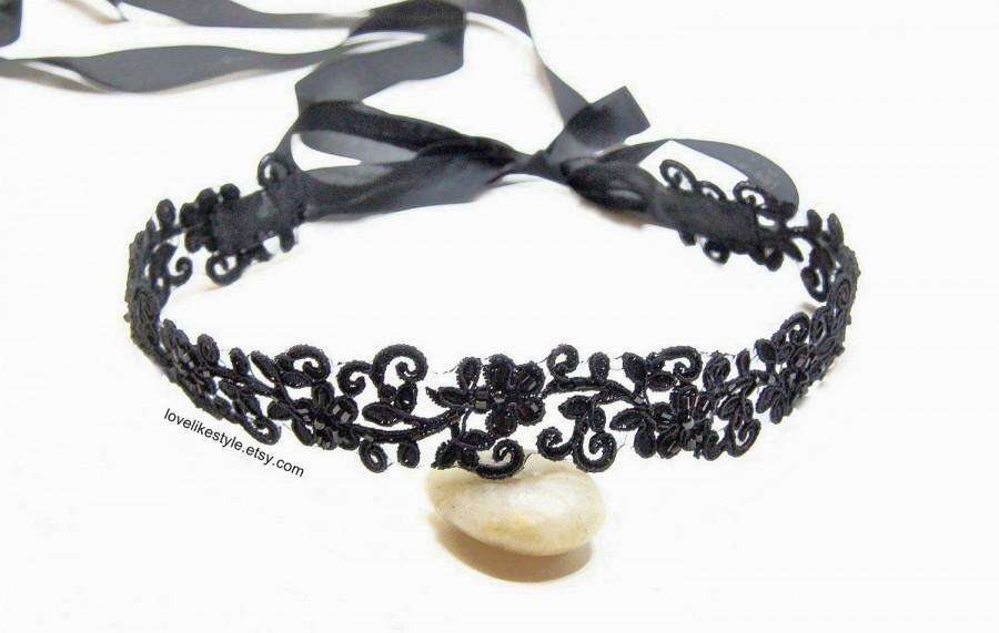 Свадьба - Black Beaded Embroidery Flower Lace Head Band, Head Tie, Head Piece, Bridal Hair Accessories, Bridesmaid Headband