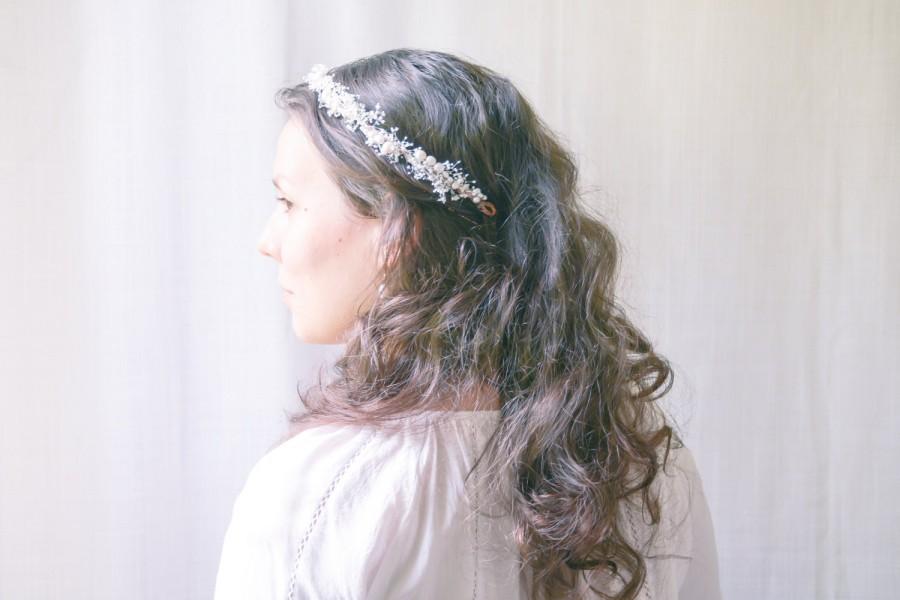 زفاف - Baby's breath flower crown, Rustic wedding hair accessories, Wreath, Bridal headpiece, Floral headband, Pearls - DOVE