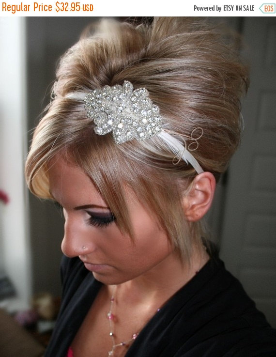 Wedding - ON SALE Rhinestone Bridal Feather Headband, Wedding hair piece, bridal headpiece, accessories, crystal
