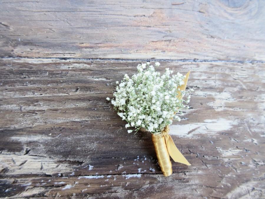 Wedding - Simple Dried Baby's Breath Boutonniere - Dried Wedding Boutonniere - Baby's Breath