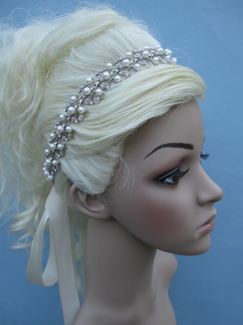 Hochzeit - Pearl bridal headband wedding accessory bridal hair jewelry wedding headband bridal hair piece wedding hair jewelry bridal headpiece wedding