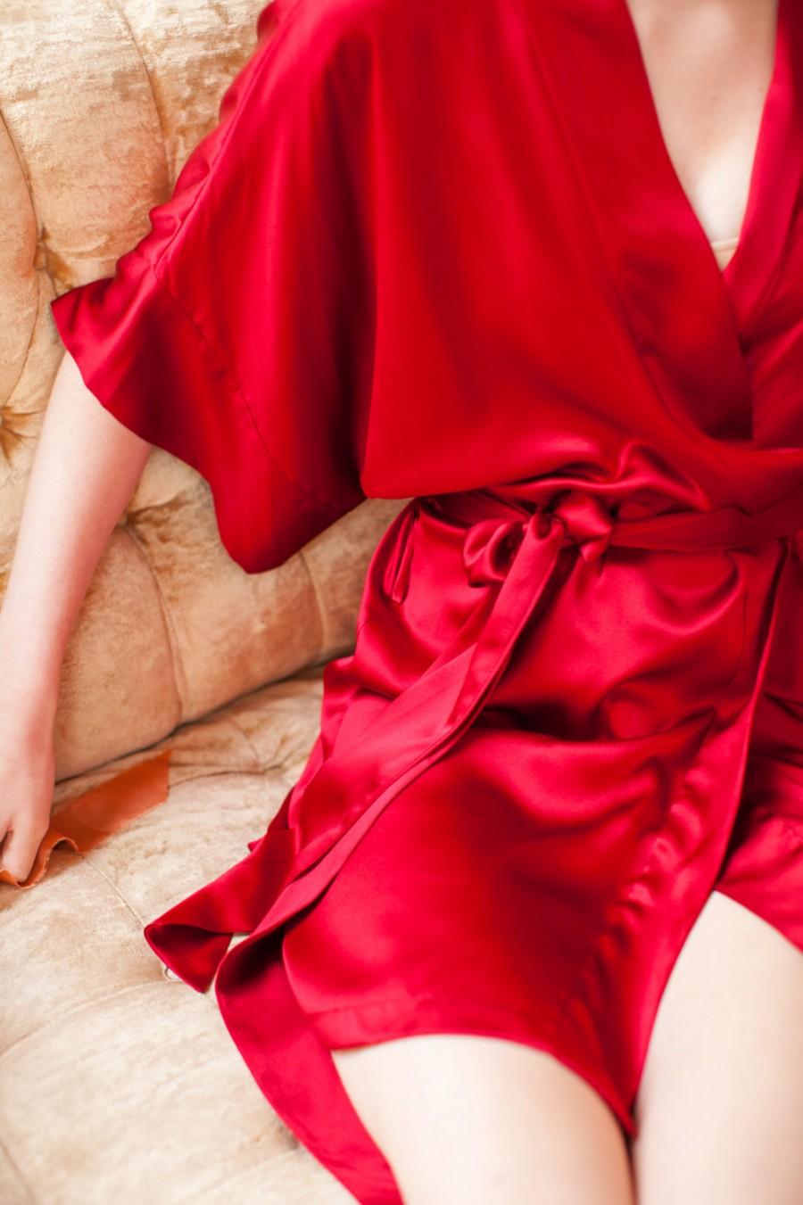 زفاف - Samantha Silk Kimono Bridal Robe Bridesmaids Robes in Marsala Red