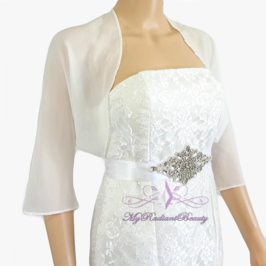 Hochzeit - Bridal Ivory Chiffon Jacket, SALE Wedding Bolero Jacket, Chiffon Jacket, Shrug Bolero, Wedding Wrap, Bridal Bolero, Bridal Stole LCJ108-IVY