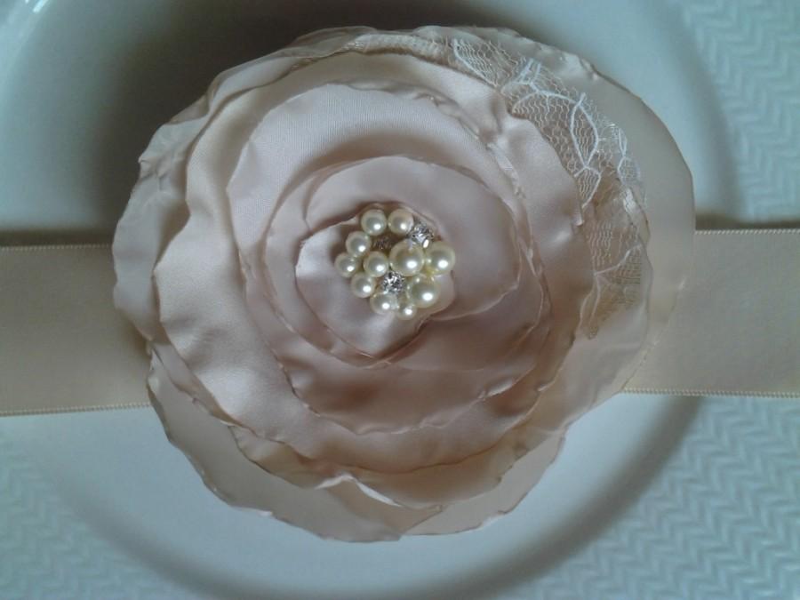 زفاف - Champagne Wedding sash -  Bridal Sash Belt Ivory Cream Lace Blossom with cluster centers..bridal party, wedding, prom, ball..