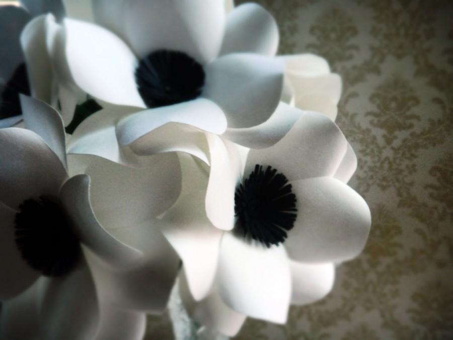 Wedding - Black and White Anemone Paper Flower Bouquet