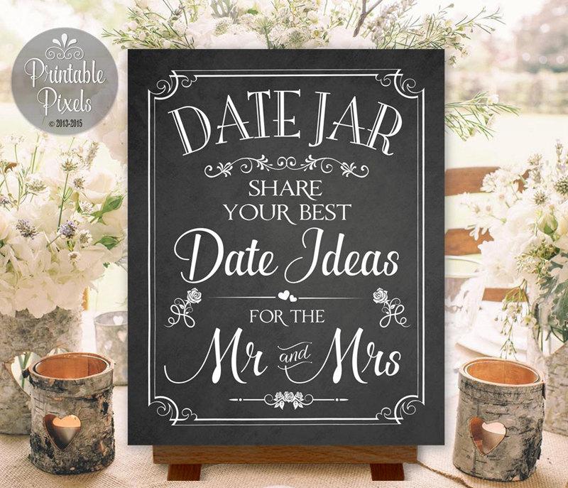 Mariage - Date Jar Sign Chalkboard Wedding Printable Includes Date Idea Cards Instant Download (#DAT1C)