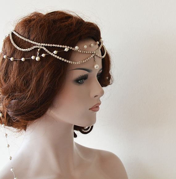 Hochzeit - Bridal Headband, Wedding Headpiece, Rhinestone and Pearl, Rhinestone halo, Rhinestone Headband, Wedding Hair Accessory, Bridal Accessory