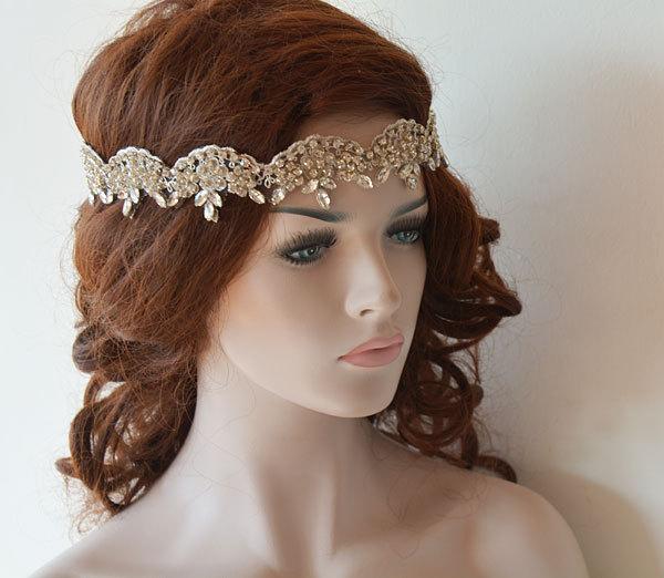 Wedding - Bridal Headband, Wedding Headband, Rhinestone and Lace Headband, Wedding Headpiece, Wedding Hair Accessory, Bridal Hair Accessories