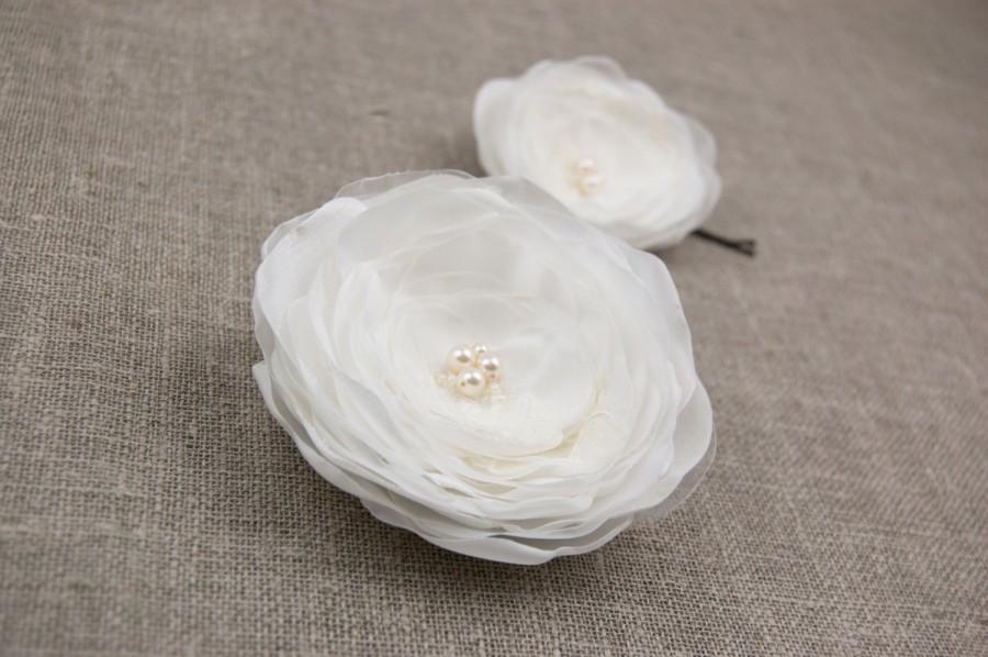 Wedding - Wedding hair flowers, Bridal hair piece, Ivory flower hair pins includes 2 hair pins, Bridal hair accessories
