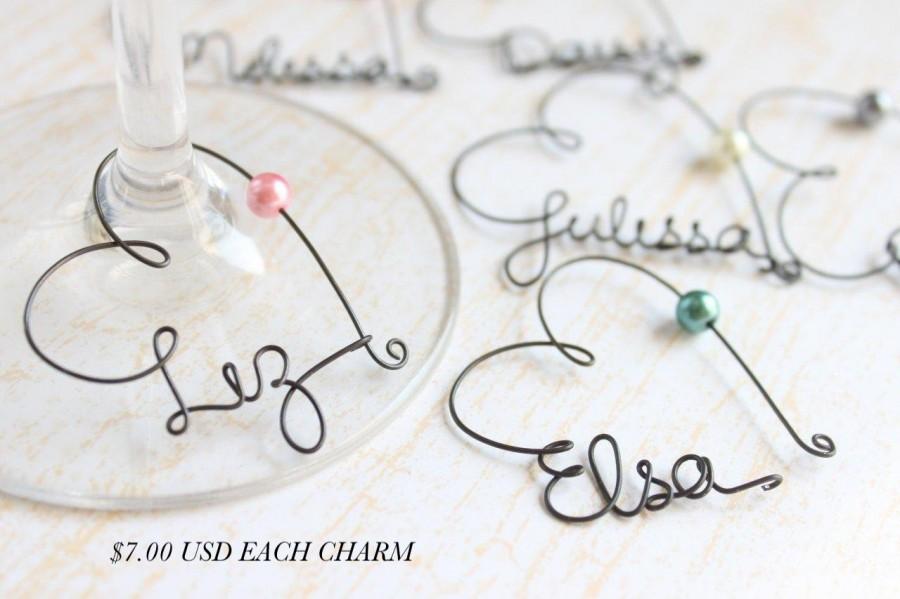 Mariage - Personalized Bridesmaid Gift - Wine Charms - Bachelorette Party Wine Charms,  Bridal Shower Wine Charms, Rustic Wedding Favors