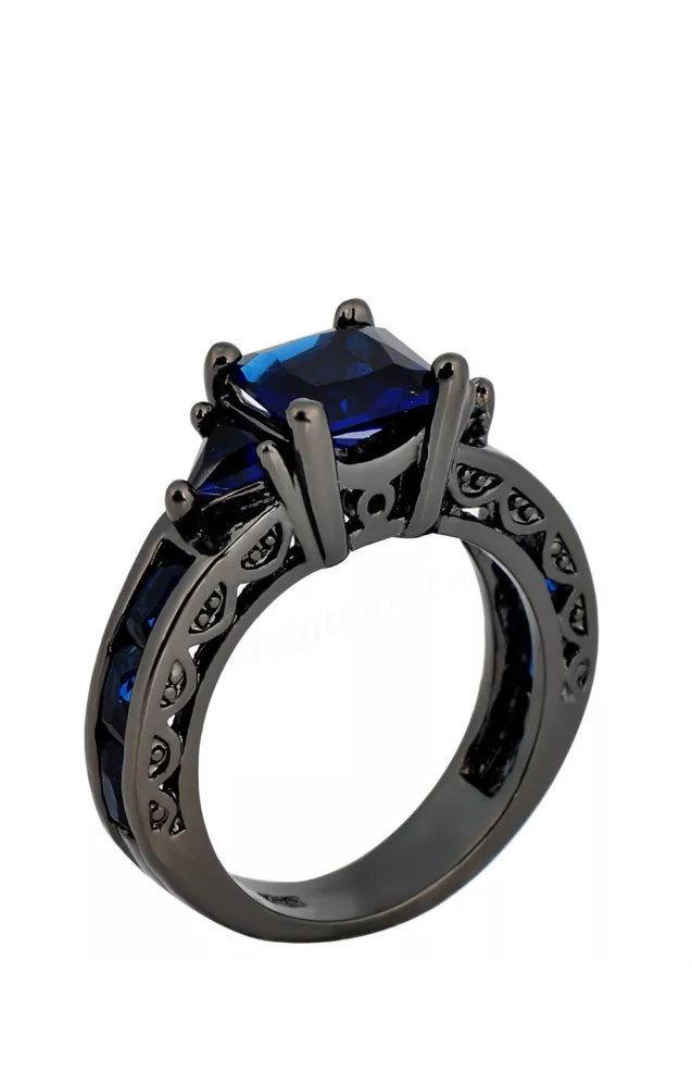Wedding - READ SHIPPING INFO-Thin blue line princess cut ring - black gold filled