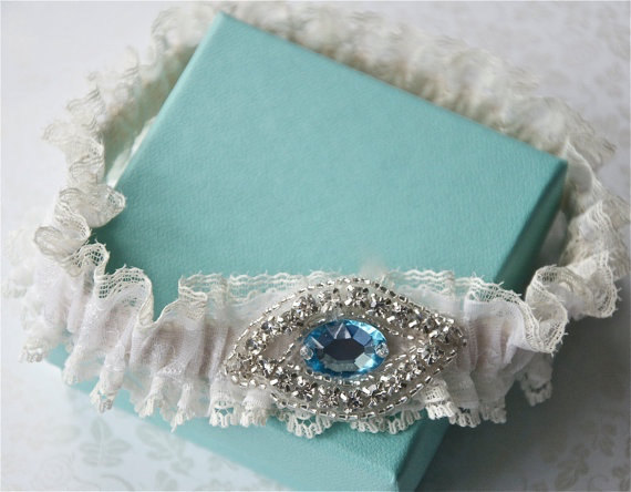 Wedding - Wedding Garter Something Old, Something New, Something Blue, Robin's Egg Blue Jeweled Garter