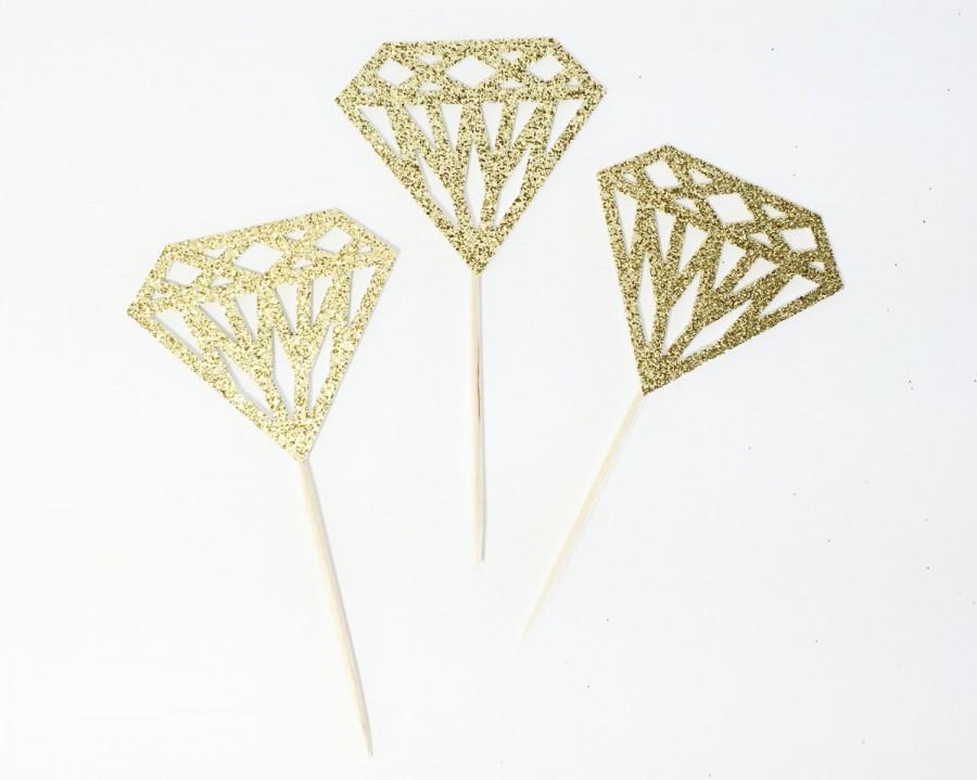 Свадьба - Gold Glitter Diamond Cupcake Toppers. Bachelorette Party. Engagement Party Decor. Baking Tools. Party Supplies. Party Decor. Paper.