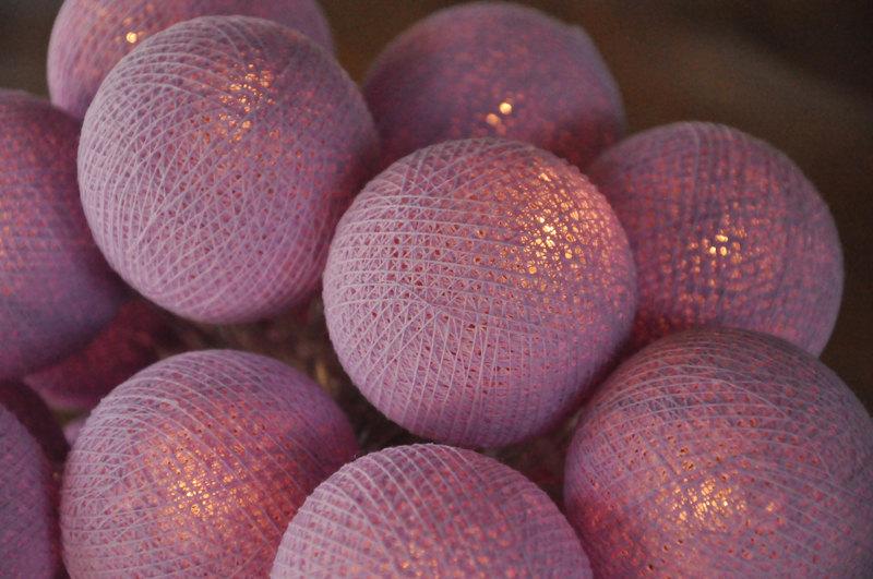 Свадьба - 20 Purple Cotton Ball String Lights for Decor Bedroom Wedding Patio Party Garden Spa and Holiday lighting Indoor Outdoor