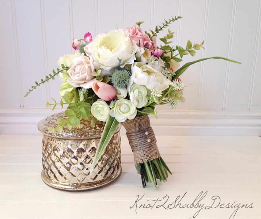 Wedding - Blush bridal bouquet - Wedding - Dried Bridal Party Bouquets - Dried flowers - shabby chic - bridal party - bridal - mint - blush wedding