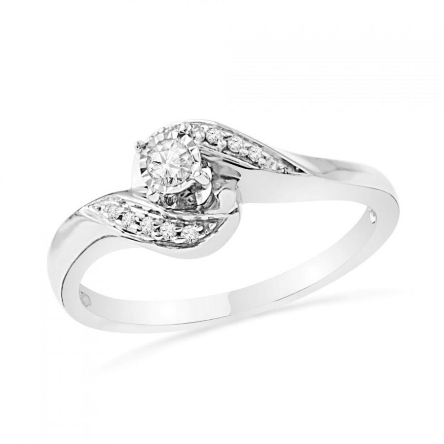 Mariage - Diamond Promise Ring in Sterling Silver or White Gold Ring, Womens Diamond Ring