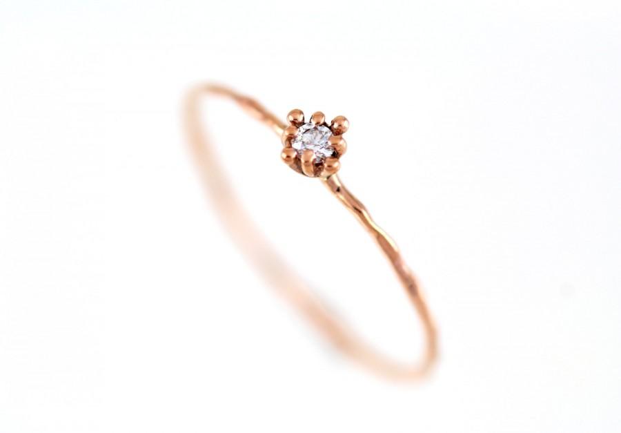 زفاف - Simple Gold Ring, Diamond Ring Rose Gold, Gold Flower Ring,Stacking Gold Ring Diamond,14k Solid Gold with Genuine Natural White Diamond Ring