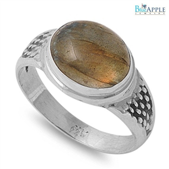 زفاف - Shiny Labradorite Solitaire Ring Solid 925 Sterling Silver Turkish Vintage Anniversary Engagement Ring