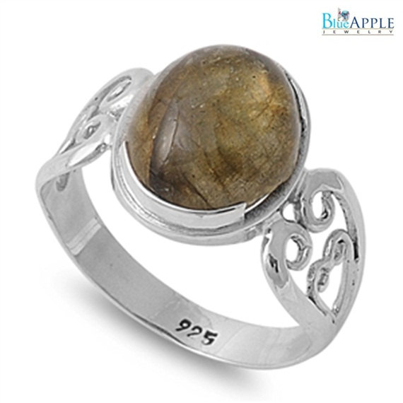 زفاف - Labradorite 'Side Heart' Ring Solid 925 Sterling Silver Turkish Vintage Anniversary Engagement Ring