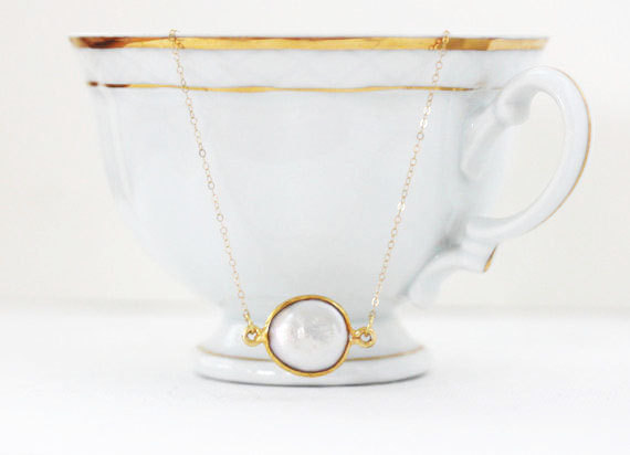 Wedding - Minalmalist Pearl Gold Necklace June Birthstone White Coin Pearl  Bridesmaid Necklace Wedding Necklace
