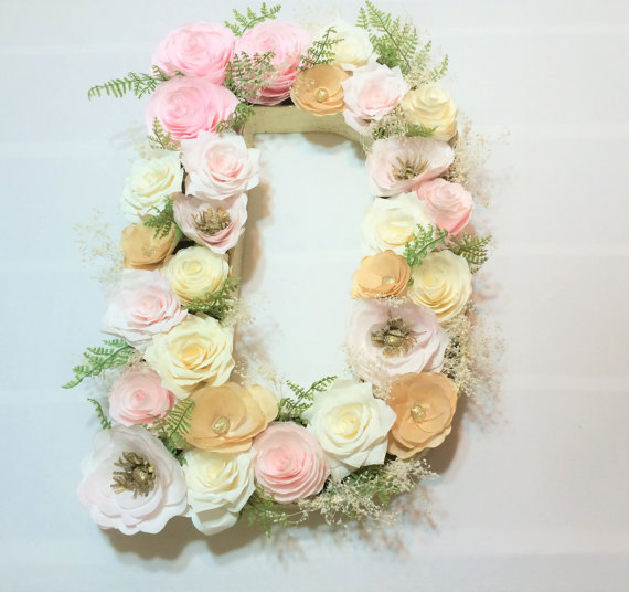 Wedding - Floral letter decor, Paper flower Letter, Blush, gold and ivory floral letter, Baby shower floral letter, Nursery decor, Kids's room decor