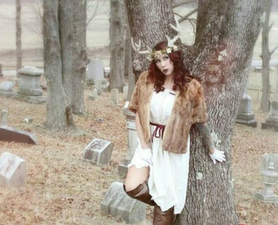 Mariage - Antler Woodland Dress Fairy Gown Rustic Custom Goddess Corset Silk Ribbons Birdcage Hem Womens Woodland by Savoyfaire