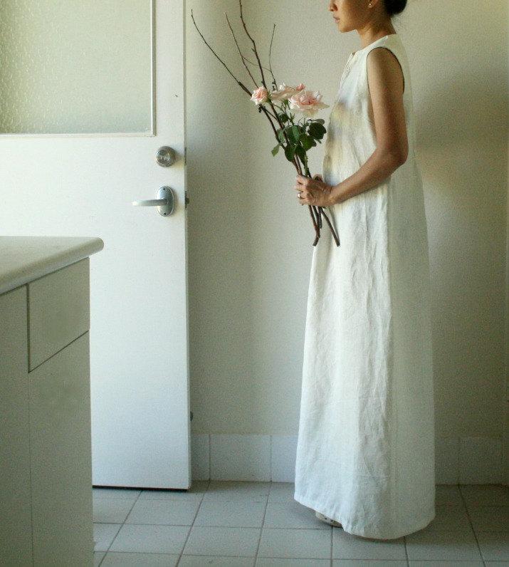 زفاف - LINEN WEDDING DRESS / long / vanilla / white / women / sleeveless linen dress / spring / summer / maxi / australia / handmade / pamelatang