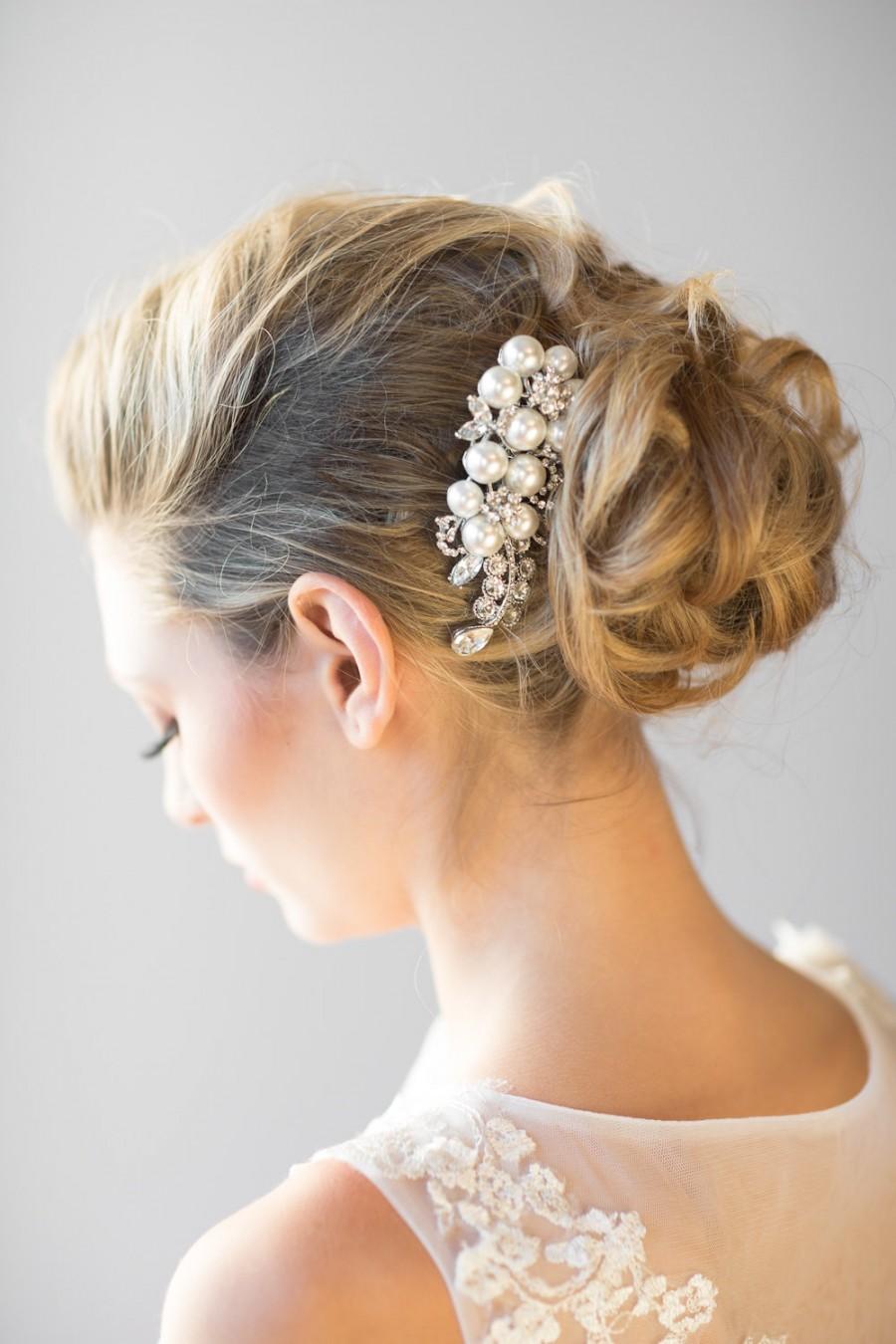 زفاف - Wedding Pearl Hair Comb,  Crystal and Pearl Headpiece, Bridal Pearl Comb