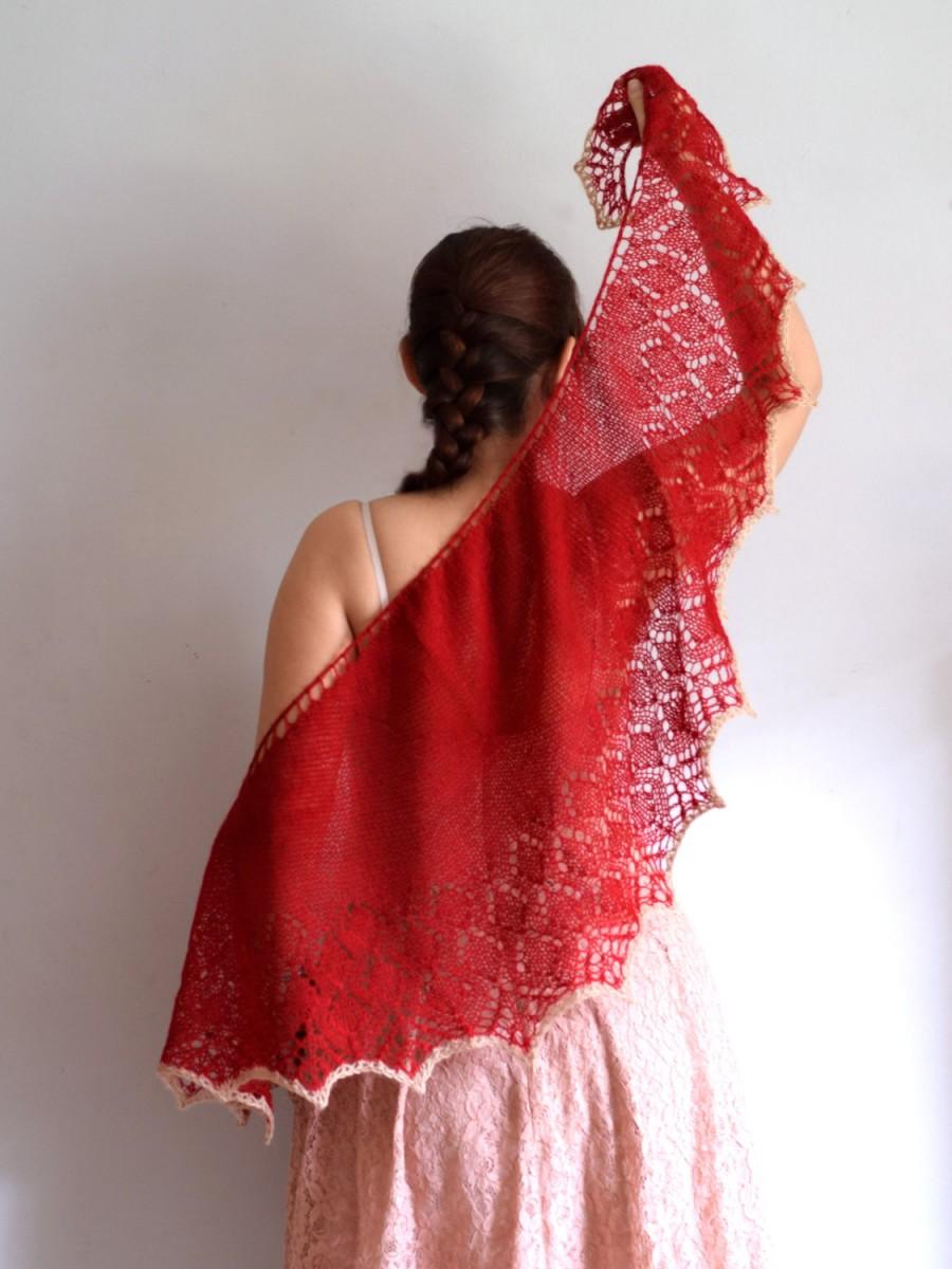 Свадьба - Red shawl, lace knit shawl, Valentine's day gift, gift for girlfriend, gift for wife, wedding shawl,